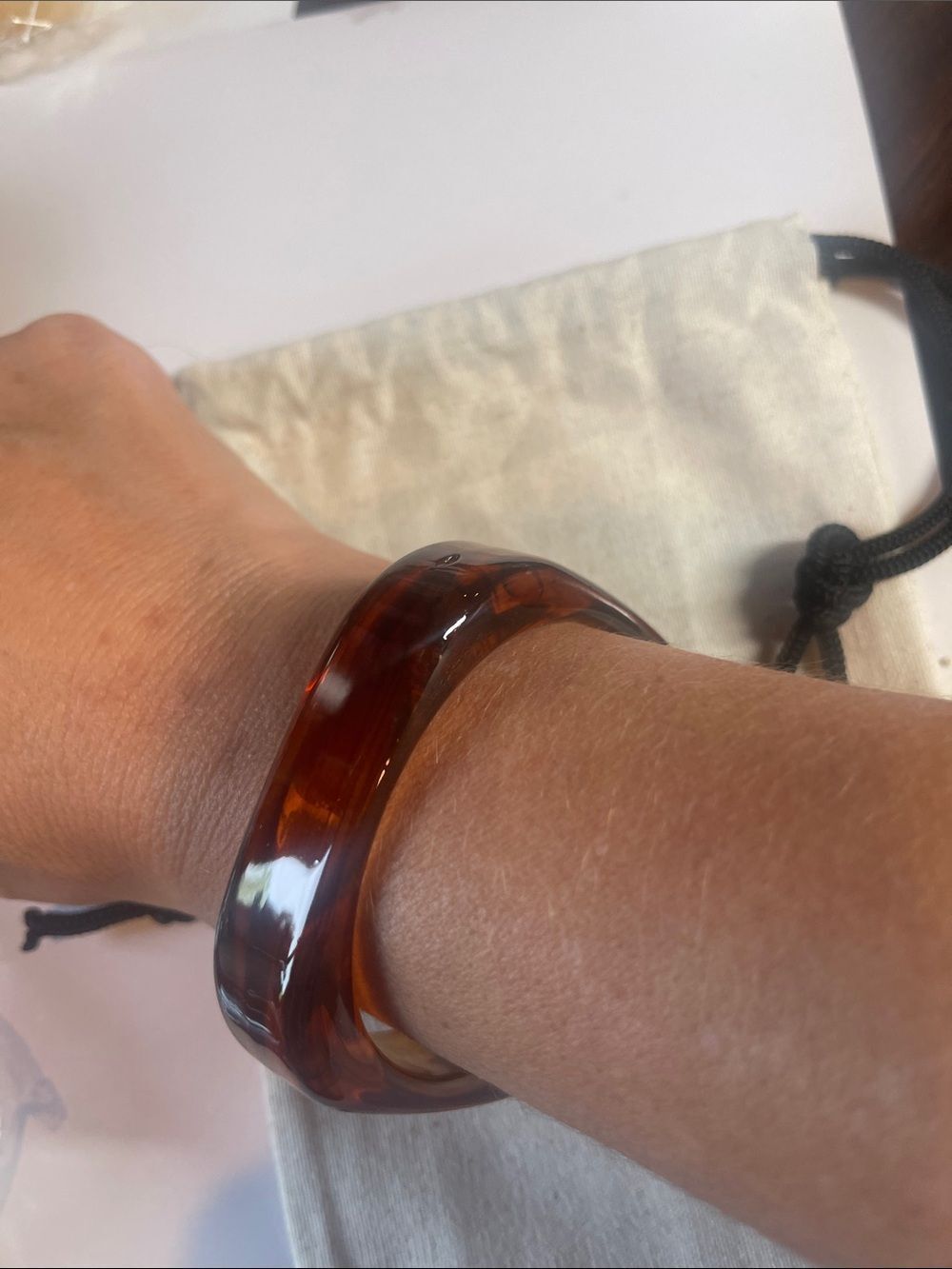 Square Tortoiseshell Resin Bangle Bracelet - Brown by Mayamar - Picture 6 of 6